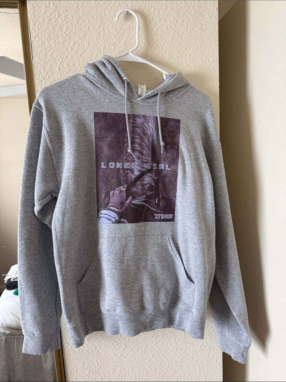 Gray 'Loner Girl' Graphic Hoodie Sweatshirt